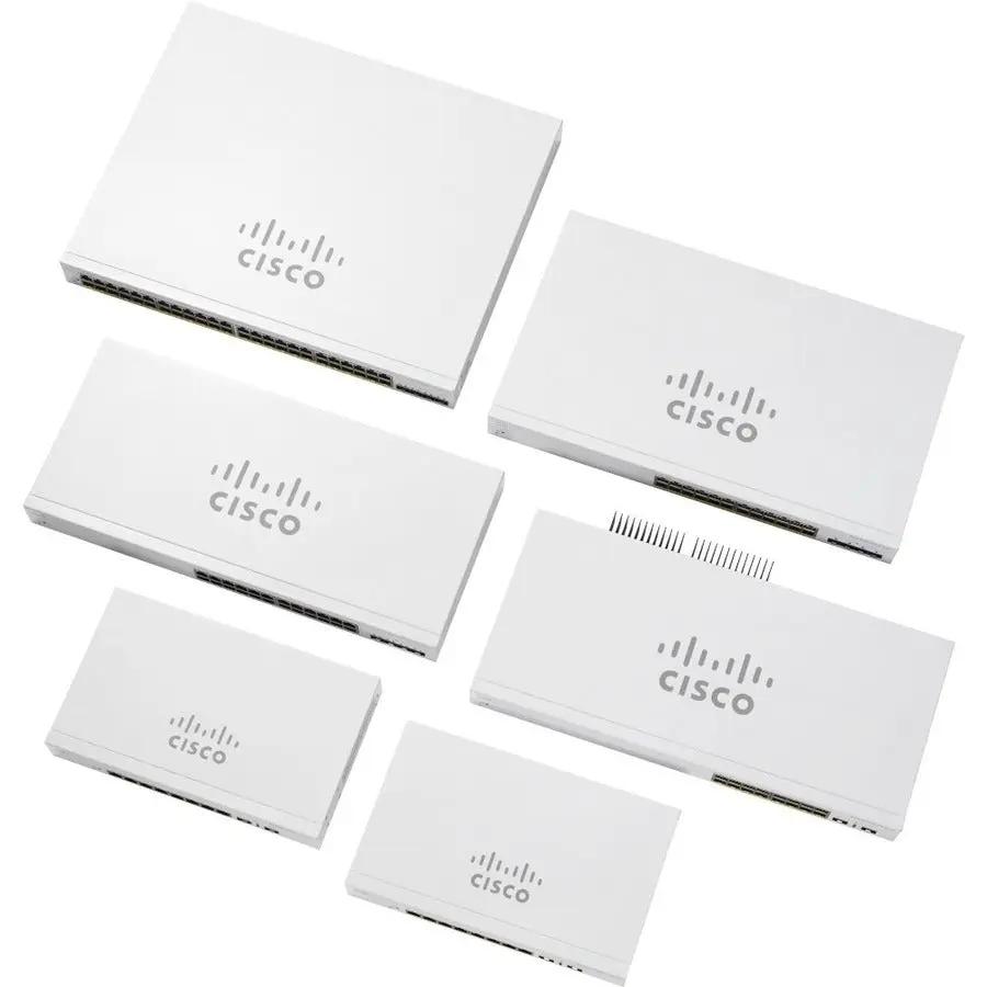 Cisco CBS220 24-Port Gigabit PoE switches, white, six units displayed together