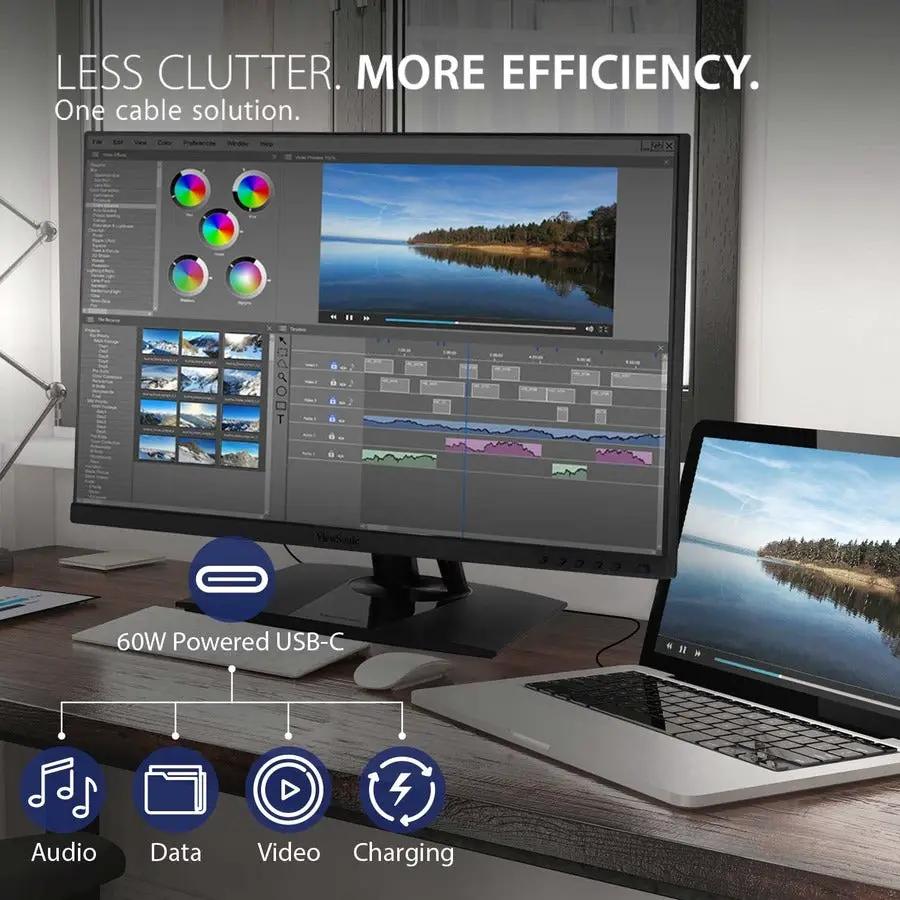 ViewSonic VP2756 27-inch 4K UHD IPS monitor on a desk with a laptop; 60W USB-C powered hub.