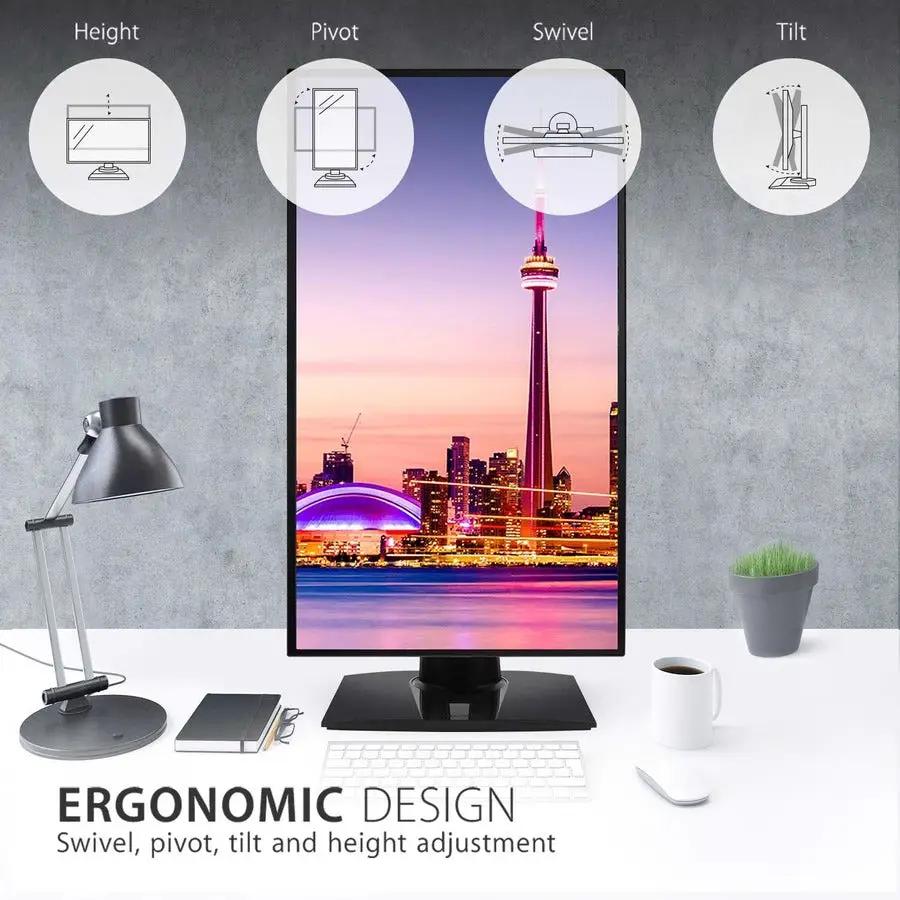 ViewSonic VP2768A 27-inch black 4K IPS monitor on desk with ergonomic stand.