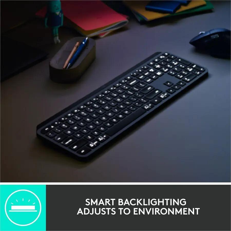 Logitech MX Keys Wireless Illuminated Keyboard for Business, Quiet Perfect-Stroke Keys, Logi Bolt Technology - Graphite
