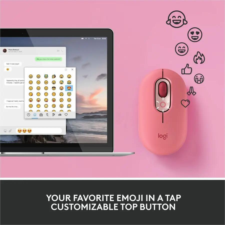 Logitech POP Mouse, Wireless Mouse with Customizable Emojis, SilentTouch Technology, Precision/Speed Scroll, Rose