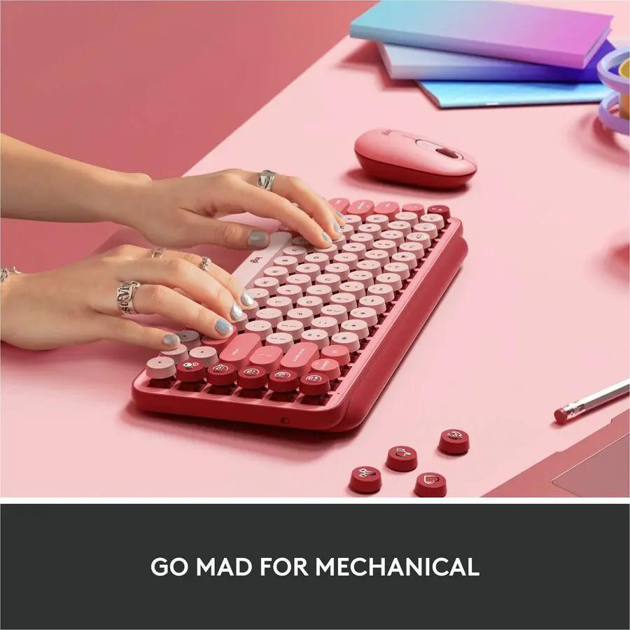Logitech POP Keys Wireless Mechanical Keyboard With Emoji Keys - Heartbreaker Rose