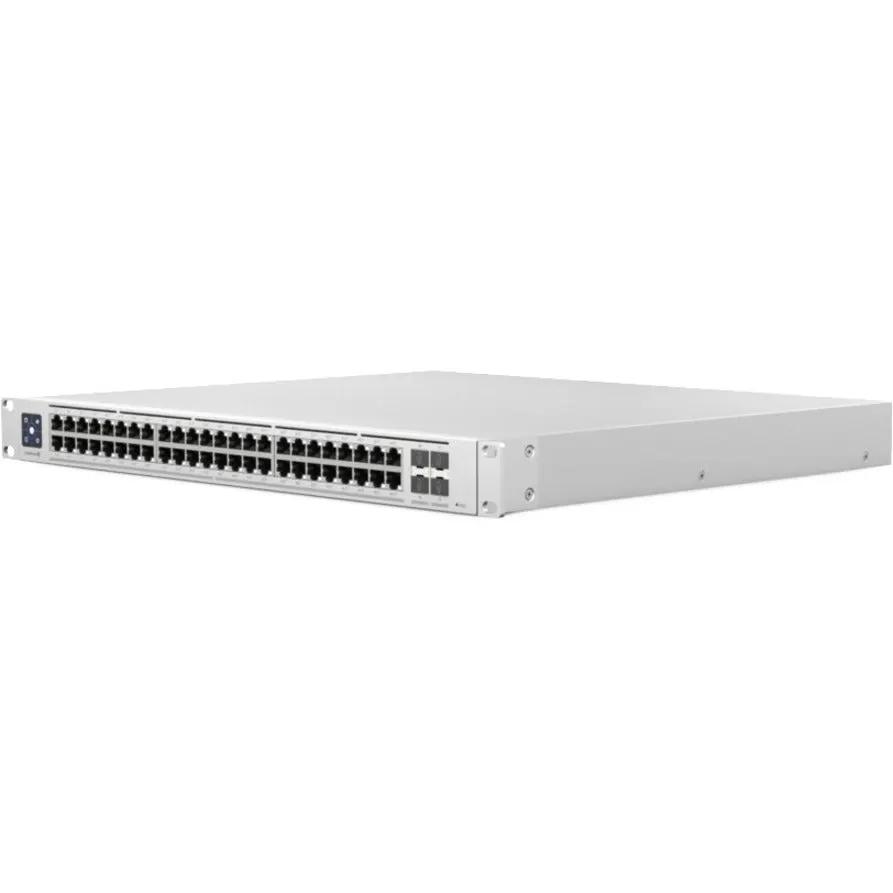 UniFi USW Enterprise 48-Port PoE+ switch by Ubiquiti, white metal chassis with 2.5GbE and SFP+ uplinks