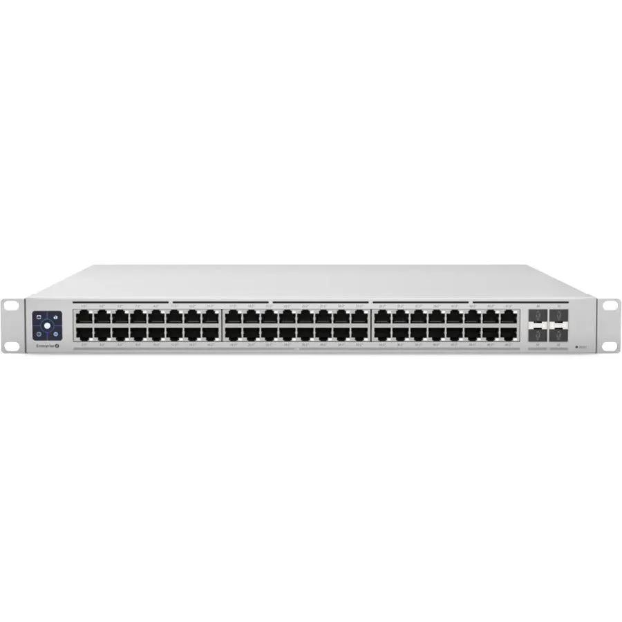 Ubiquiti UniFi USW Enterprise 48-Port PoE+ switch, white chassis with 2.5GbE SFP+ uplinks