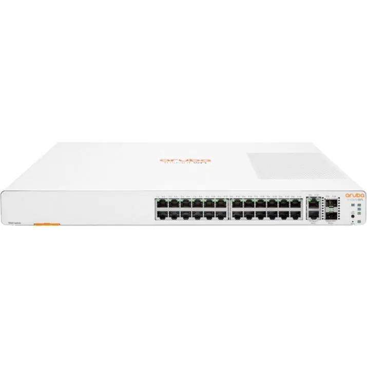 HPE Aruba Instant On 1960 24G 2XGT 2SFP+ switch, white chassis with orange Aruba logo