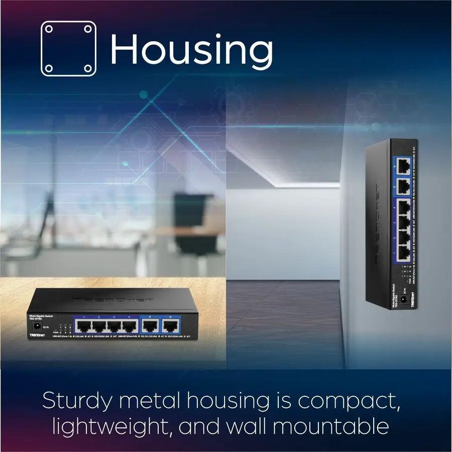 TRENDnet TEG-S762 6-Port 10GbE unmanaged switch in black metal housing