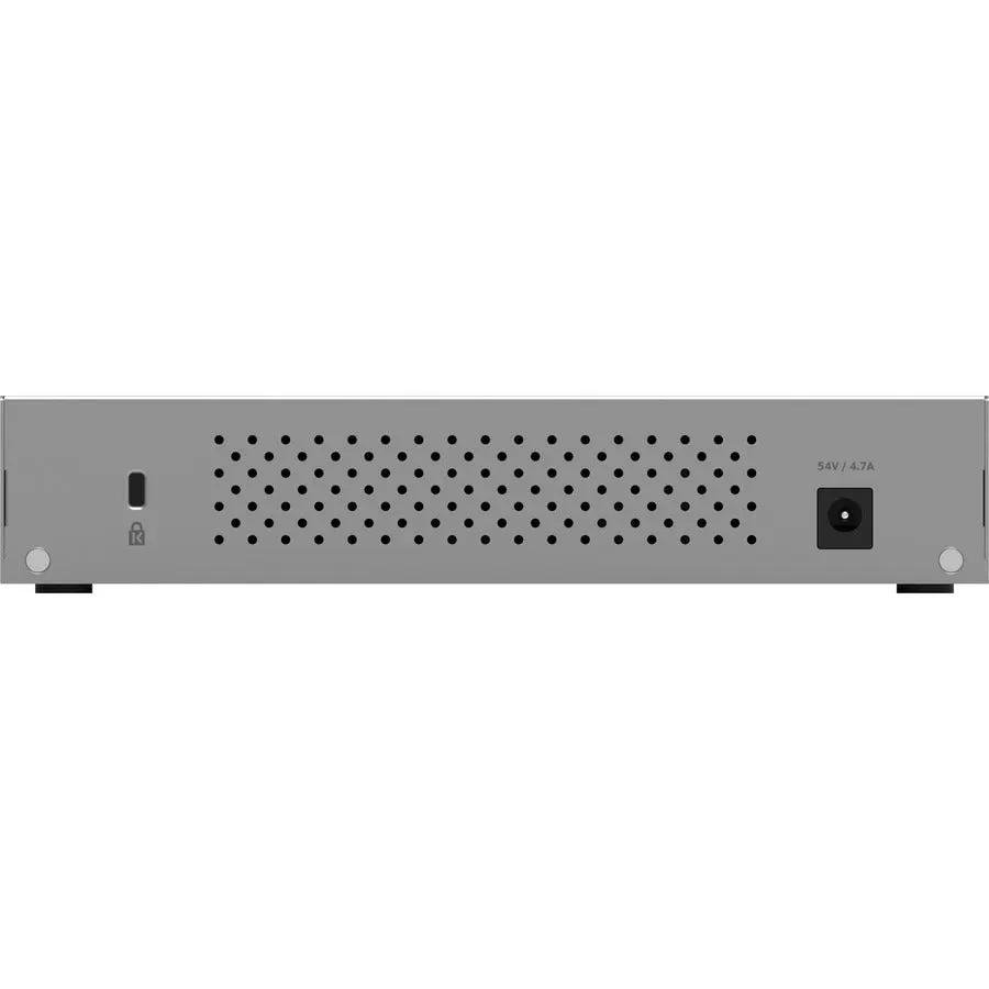Netgear Plus Ultra60 8-Port PoE Switch, gray metal chassis with vented panel and 54V power input