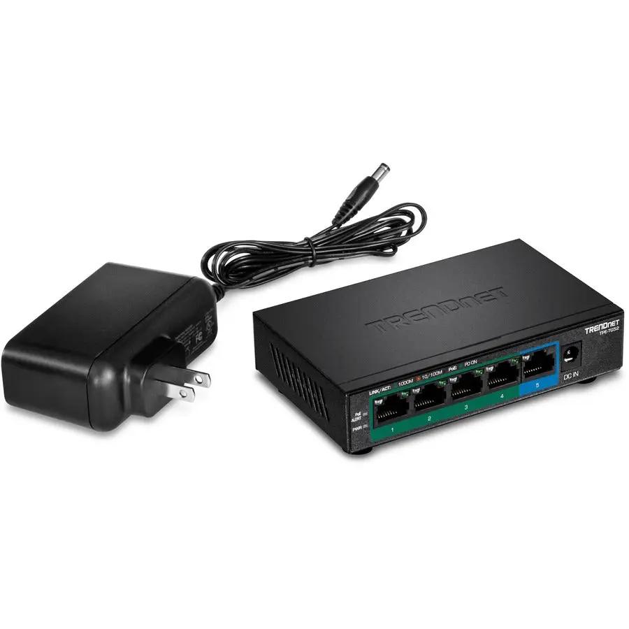 TRENDnet TPE-TG52 5-Port Gigabit PoE+ Switch with power adapter, black