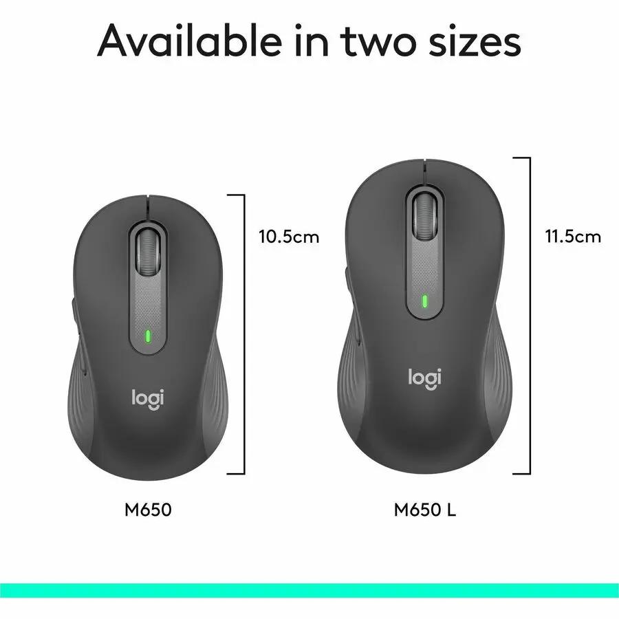 Logitech Signature M650 L Full Size Wireless Mouse (Left-Handed) - For Large Sized Hands, 2-Year Battery, Silent Clicks, Customizable Side Buttons, Bluetooth, for PC/Mac/Multi-Device/Chromebook