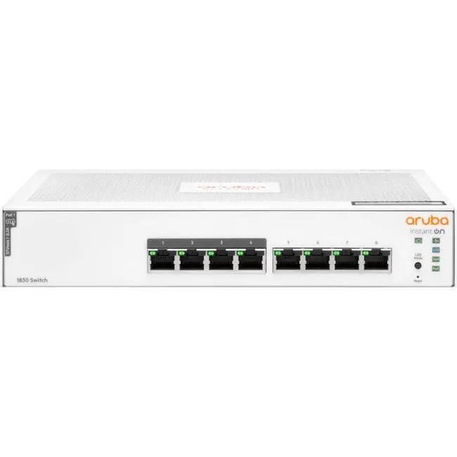 HPE Aruba Instant On 1830 8-Port Gigabit PoE Switch, white with 8 front ports