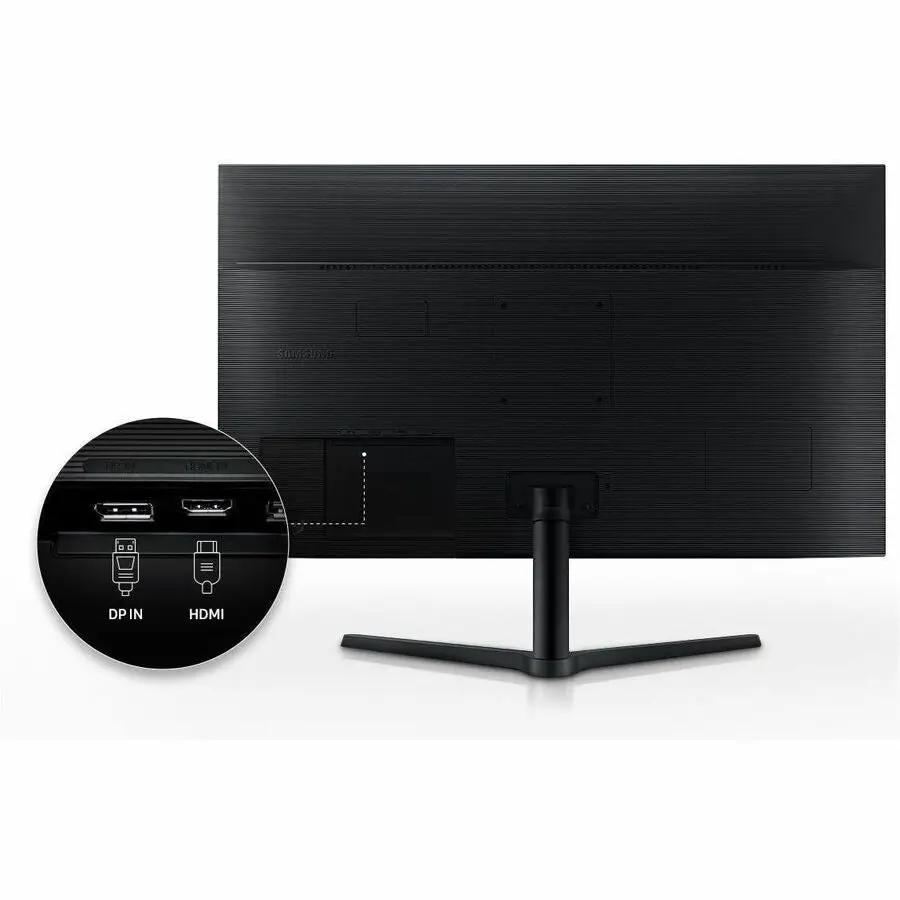 Samsung Essential S32B304NWN 32-inch monitor, black LCD, rear view with DP IN and HDMI ports on white surface