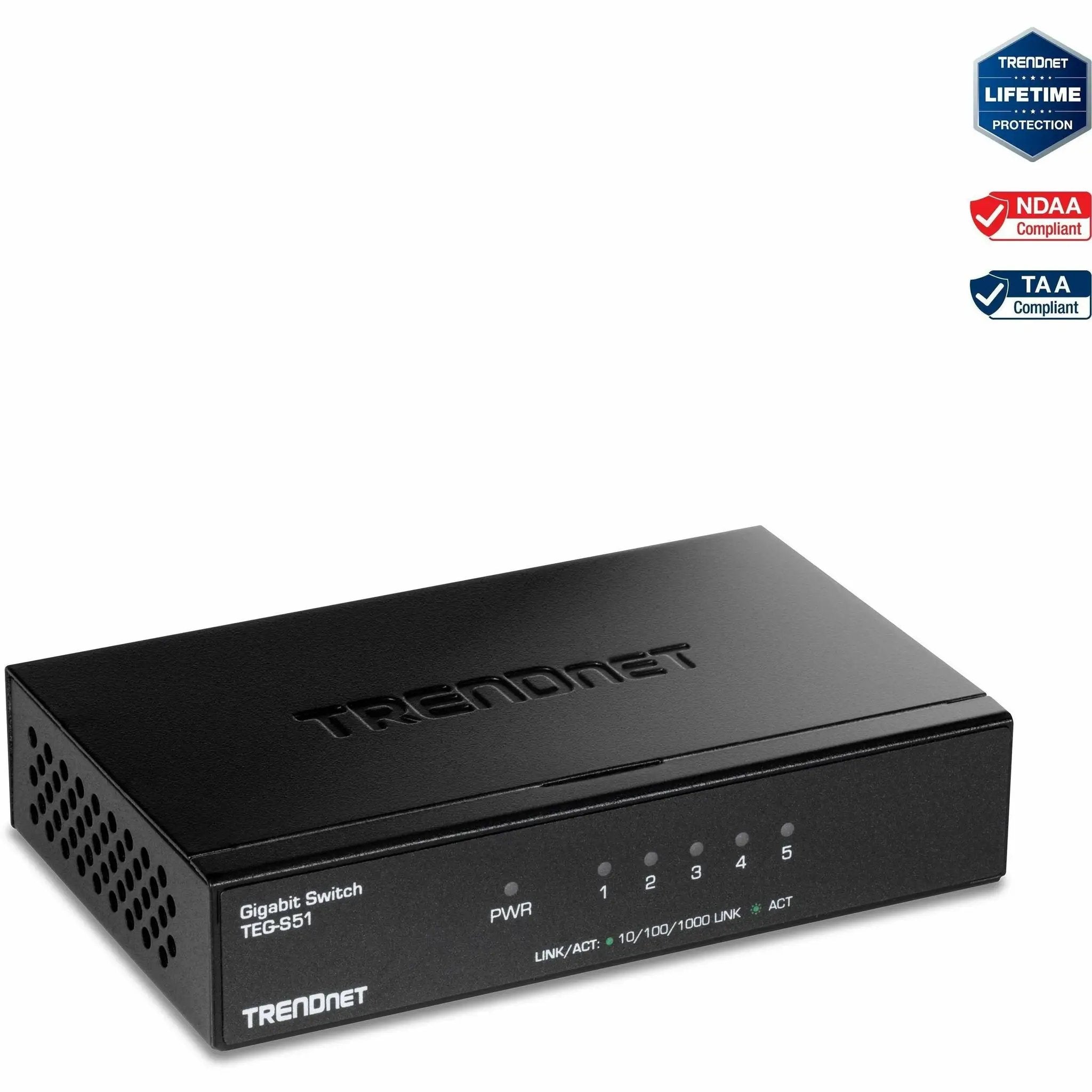 TRENDnet TEG-S51 5-Port Gigabit Unmanaged Switch, black desktop enclosure