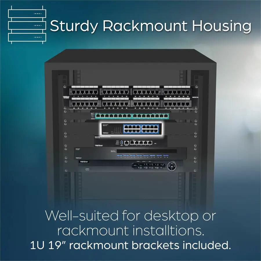 TRENDnet TEG-S17D 16-Port Gigabit Unmanaged Switch; black, 1U 19-inch rackmount brackets included