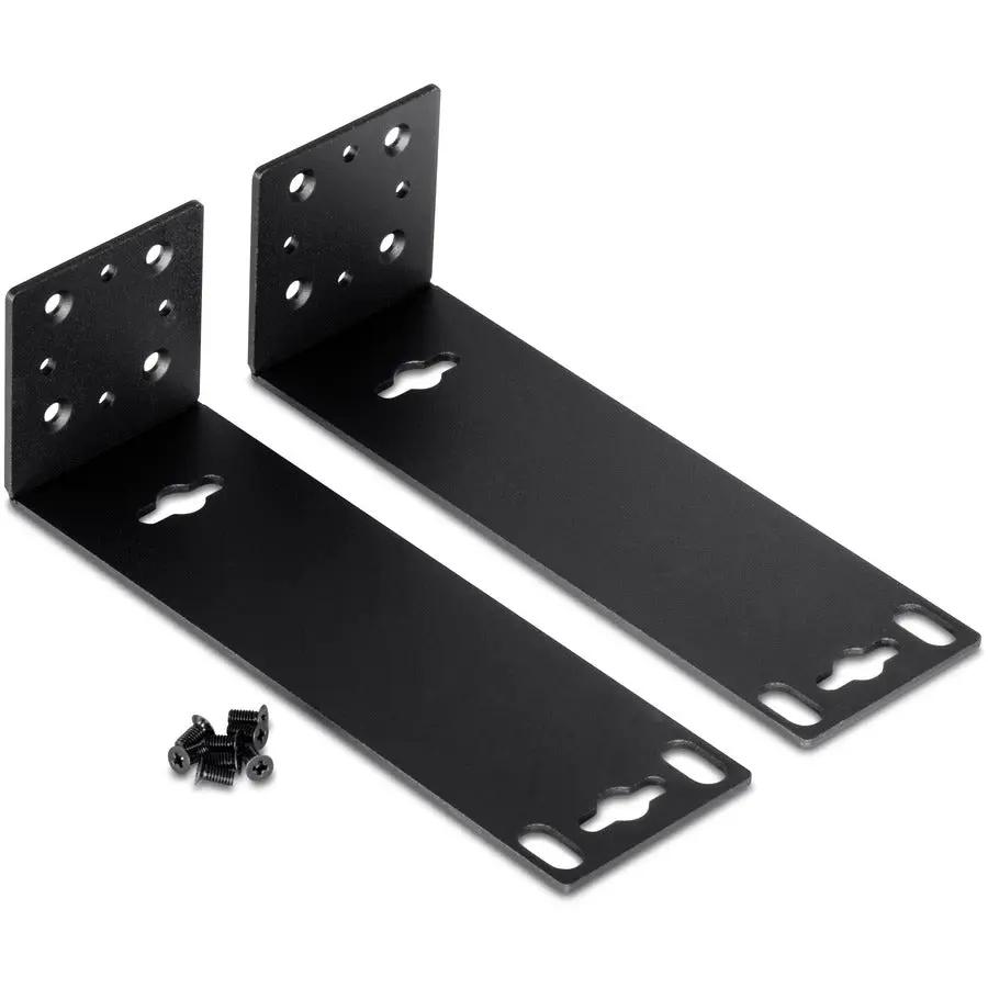 Mounting brackets for TRENDnet TEG-S17D switch; two black metal brackets with screws
