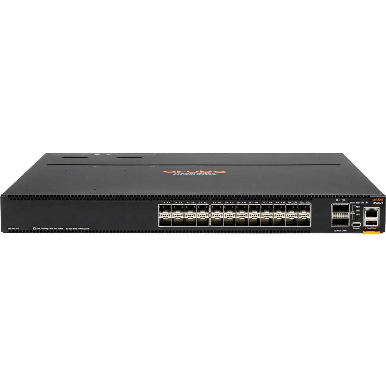 Aruba CX 8360v2-24XF2C 24-port SFP switch, front view