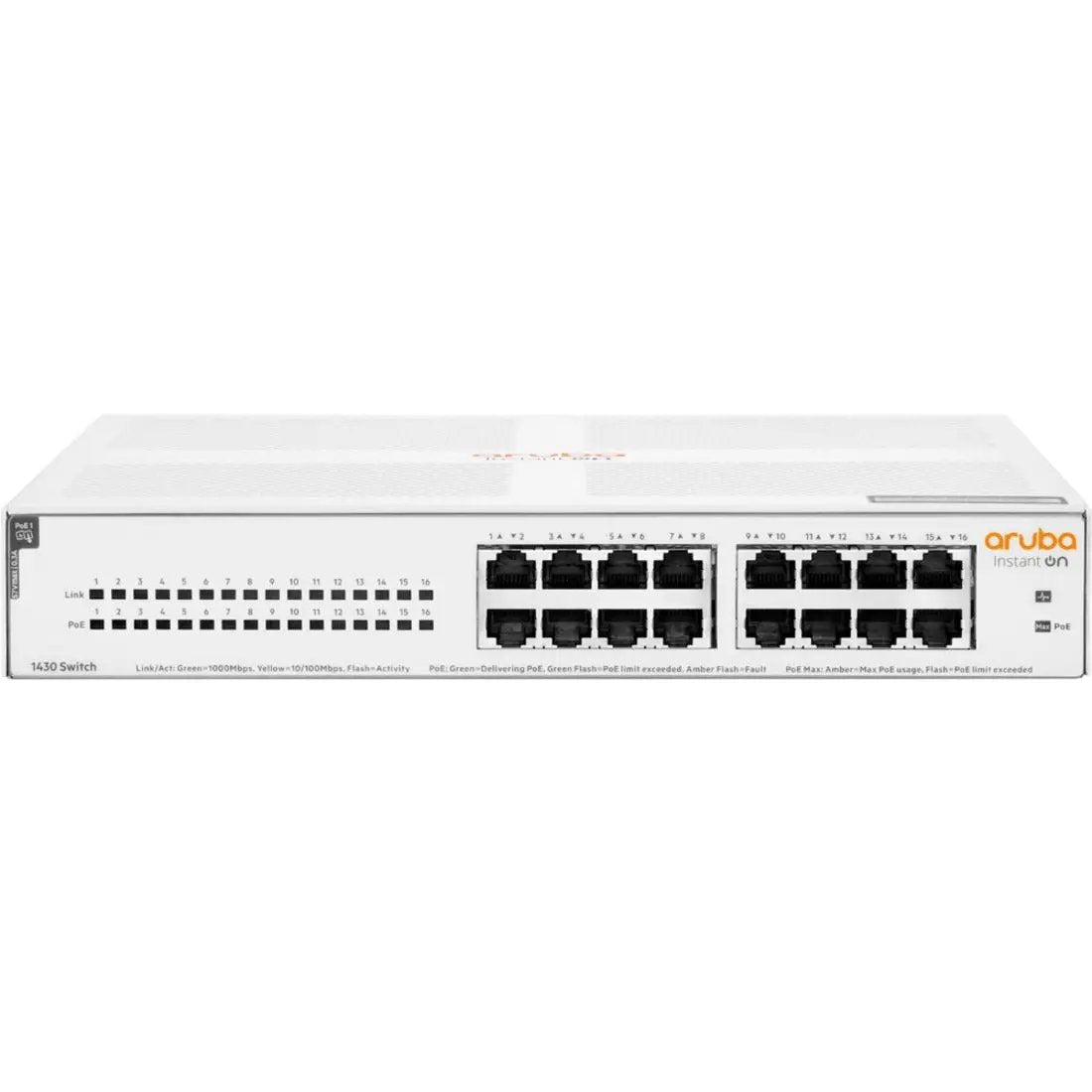 Aruba Instant On 1430 16-port Gigabit PoE unmanaged switch, white metal chassis