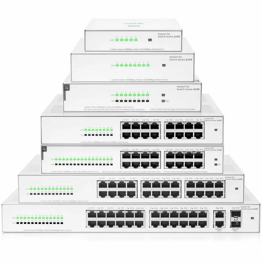 HPE Networking Instant On 1430 24-Port Gigabit Unmanaged Switches, stacked