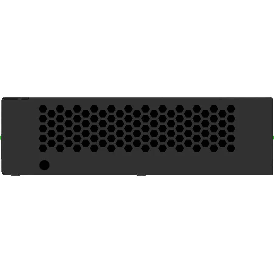 NETGEAR AVLine M4250 9-Port PoE+ managed switch, black front panel with hex honeycomb ventilation.