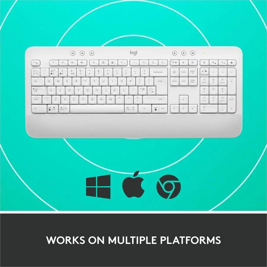 Logitech Signature K650 Comfort Full-Size Wireless Keyboard with Wrist Rest, BLE Bluetooth or Logi Bolt, Off-white