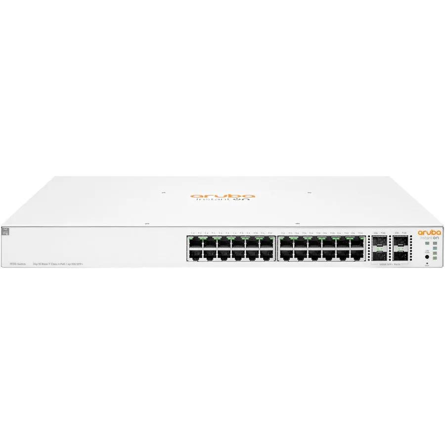 Aruba/HPE 1930 24-port PoE gigabit managed switch with 4 SFP+ uplinks, front view.
