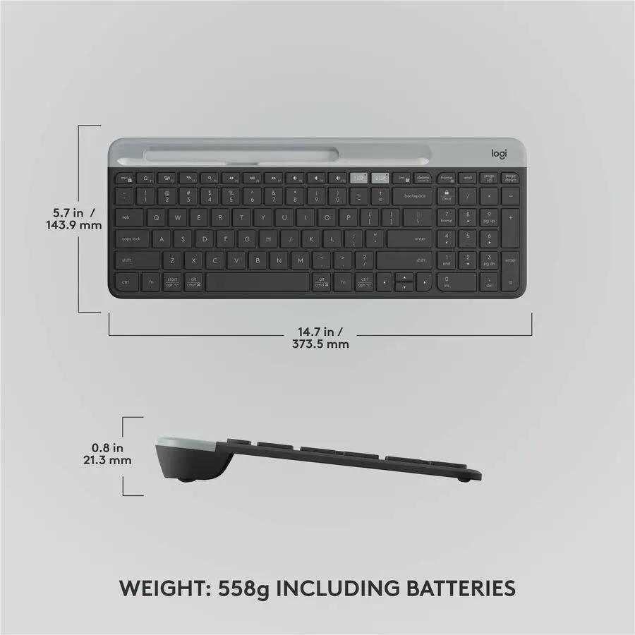 Logitech K585 Multi-Device Slim Wireless Keyboard, Built-in Cradle for device, Bluetooth/Receiver, Easy Switch, Graphite