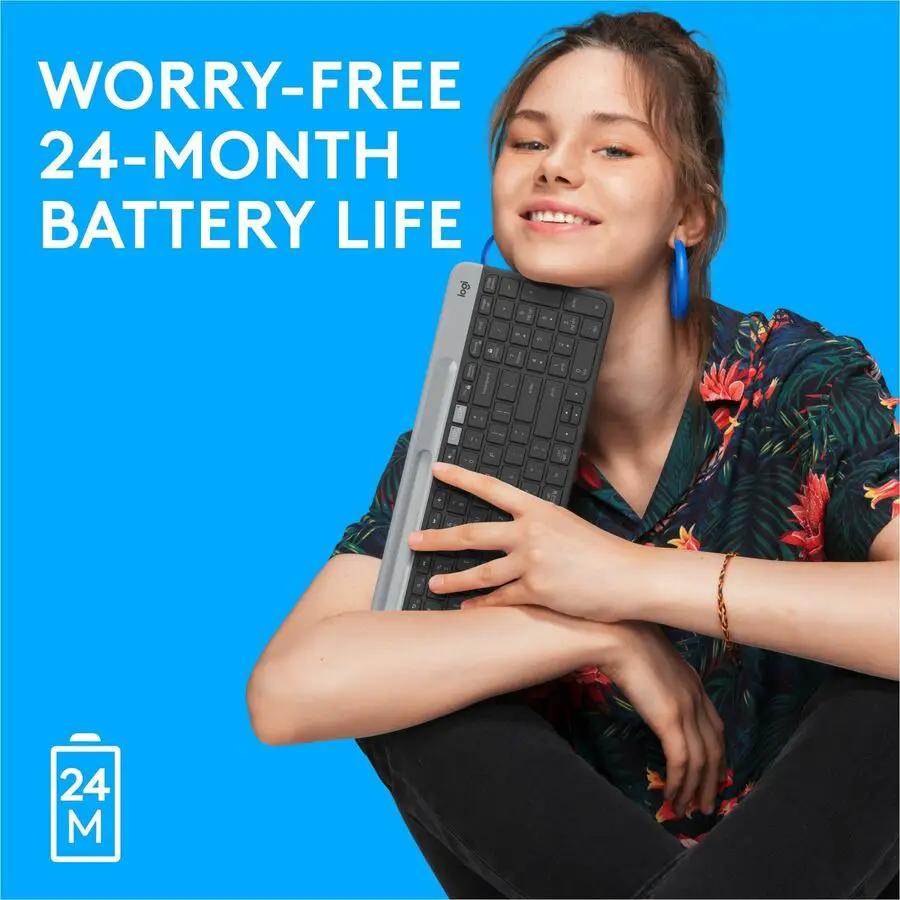 Logitech K585 Multi-Device Slim Wireless Keyboard, Built-in Cradle for device, Bluetooth/Receiver, Easy Switch, Graphite