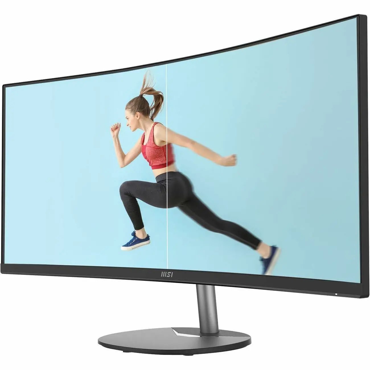 MSI Pro MP341CQ 34-inch UW-QHD curved monitor with black bezel and silver stand.
