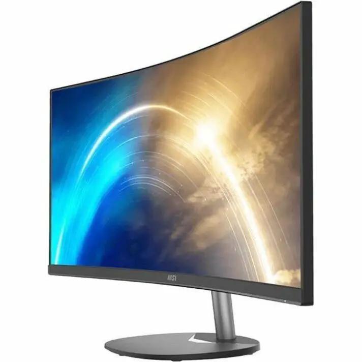 MSI Pro MP341CQ 34-inch UW-QHD curved monitor on a circular stand.