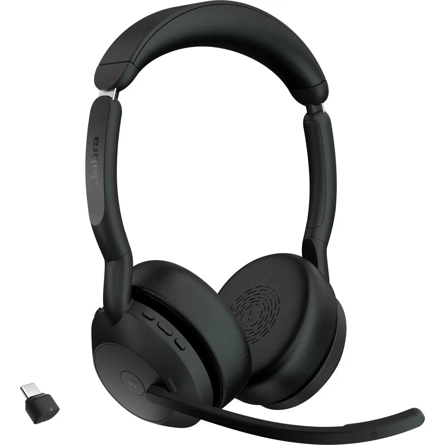 Jabra Evolve2 55 headset, black wireless over-ear with boom mic and USB dongle