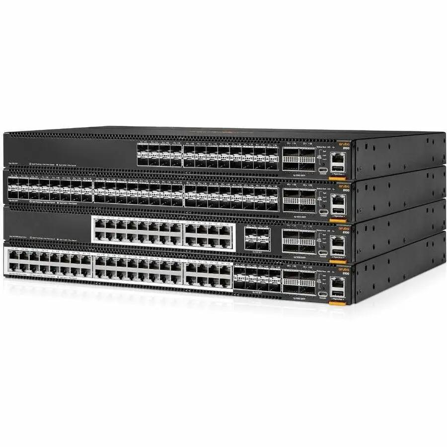 Aruba 8100 24-Port SFP+ QSFP28 L3 Managed Switch, black four-unit stack, ARUBA Hubs & Switches