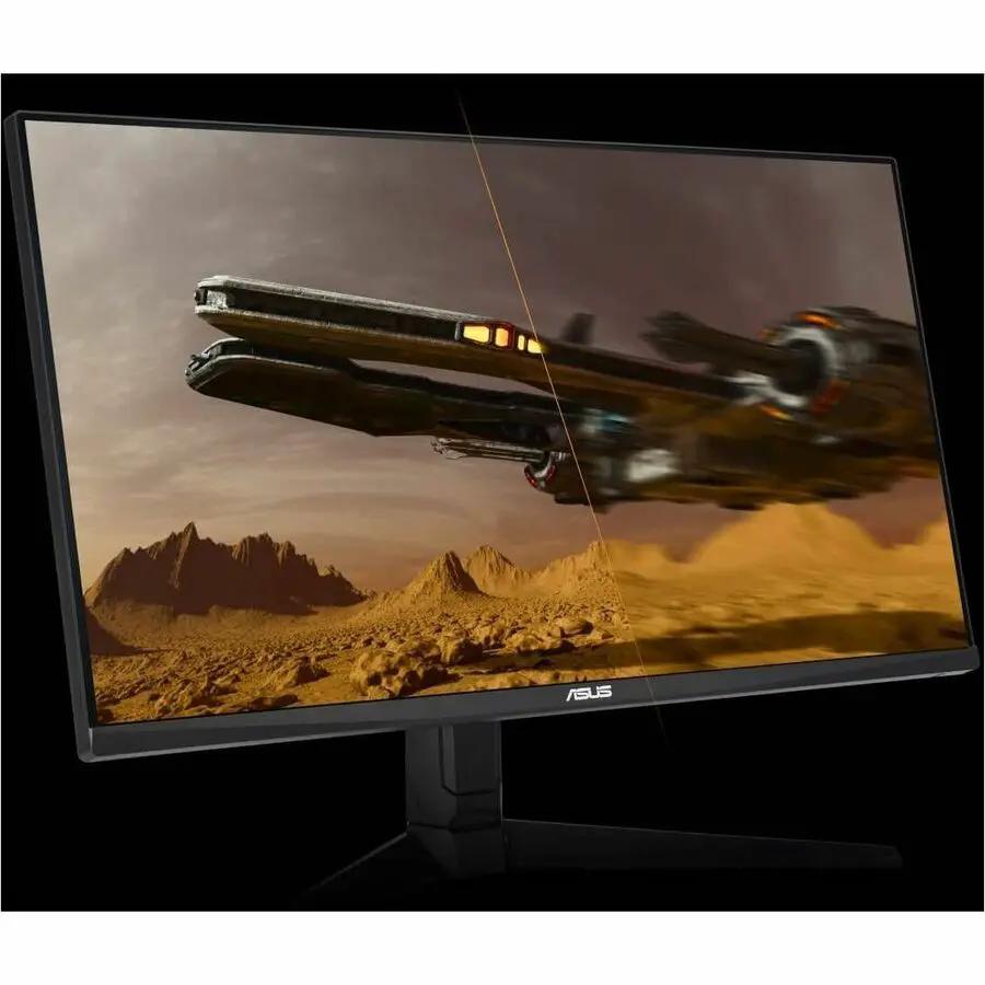 ASUS TUF Gaming 27-inch WQHD monitor with black bezel displaying a desert sci-fi game scene