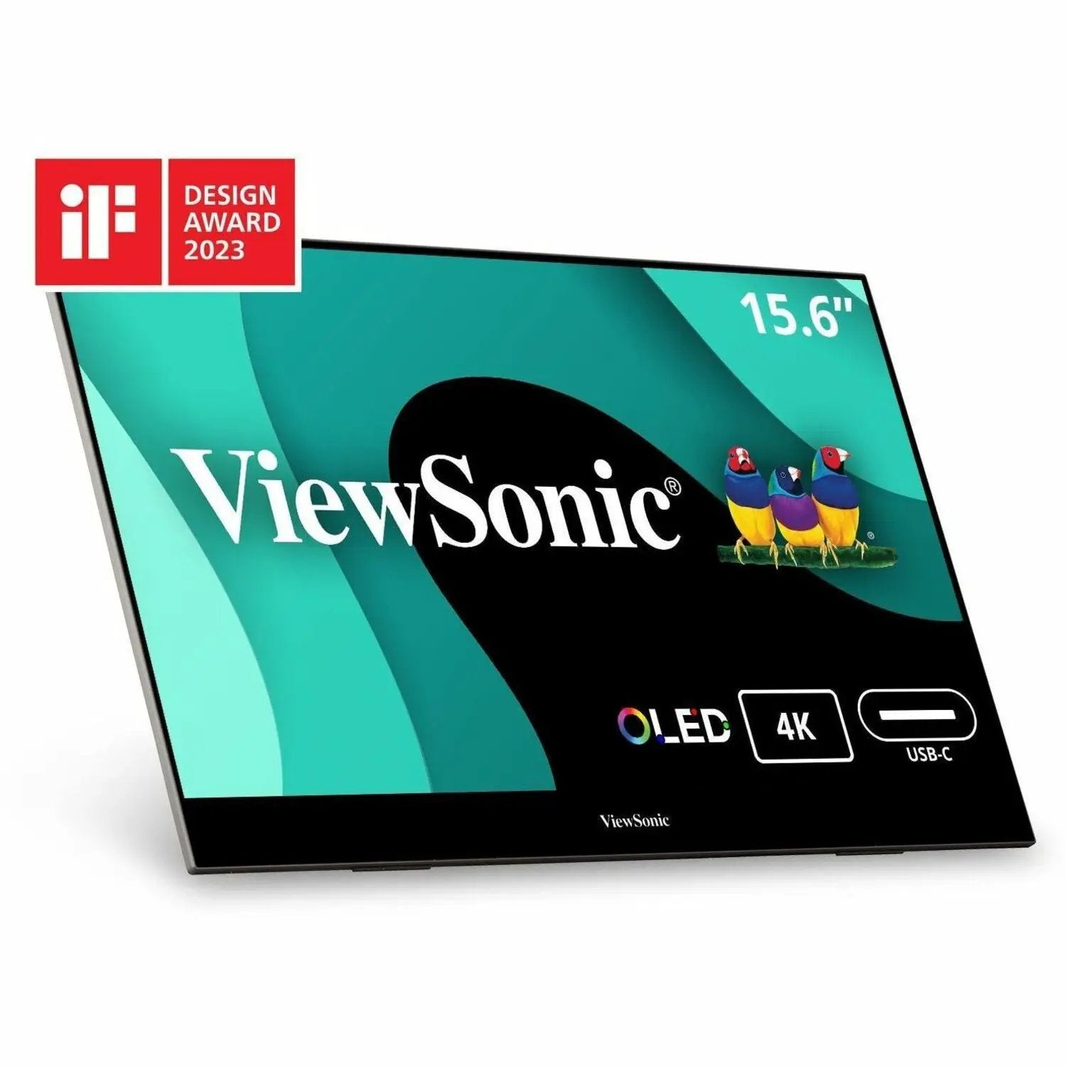 ViewSonic VX1655 16-inch 4K UHD OLED monitor, black, with IF Design Award 2023 badge.