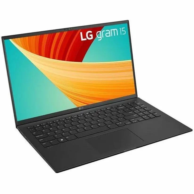 LG gram 15 notebook with 15.6-inch display, black slim chassis, full keyboard, i5-1350P, 16 GB RAM, 256 GB NVMe SSD