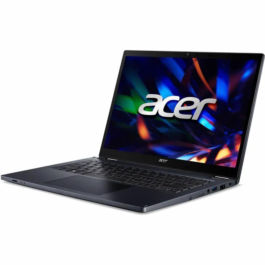 Acer TravelMate P4 14 notebook on white background, blue body.