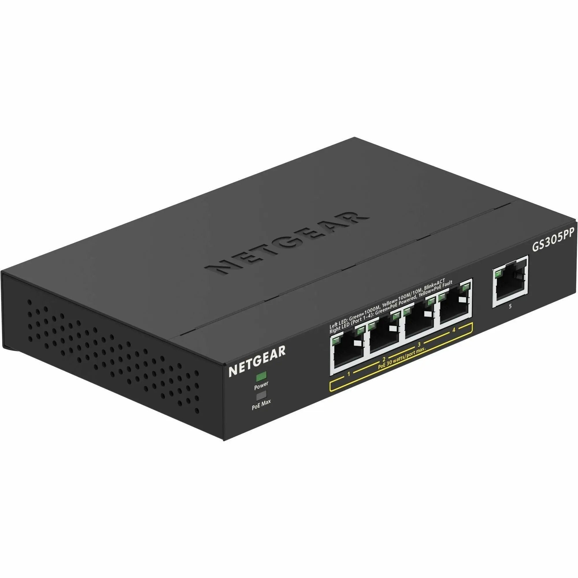 NETGEAR 5-Port Gigabit PoE+ Switch, black chassis GS305PP