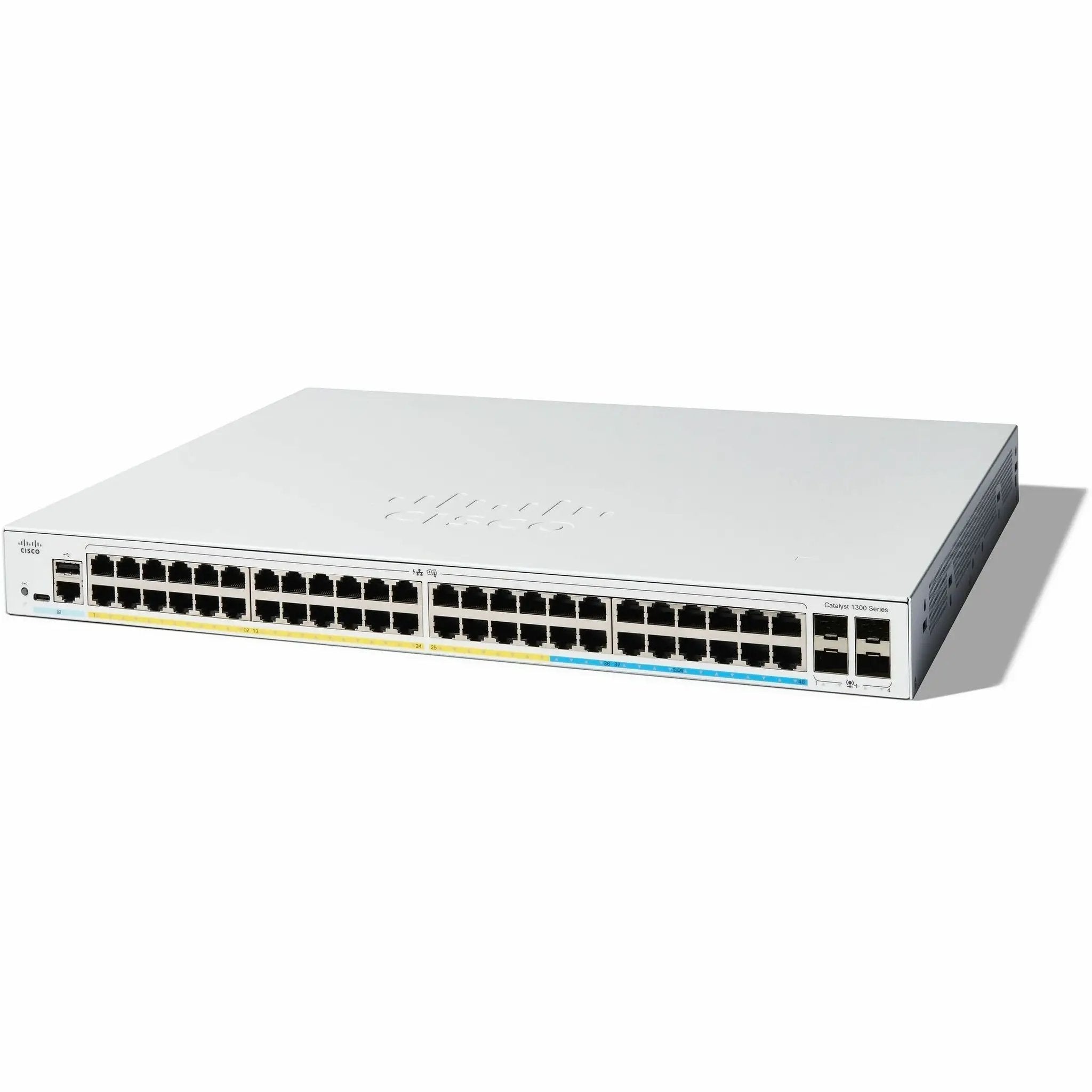 Cisco Catalyst 1300 48-port switch with 4x10G SFP+ uplinks, white chassis