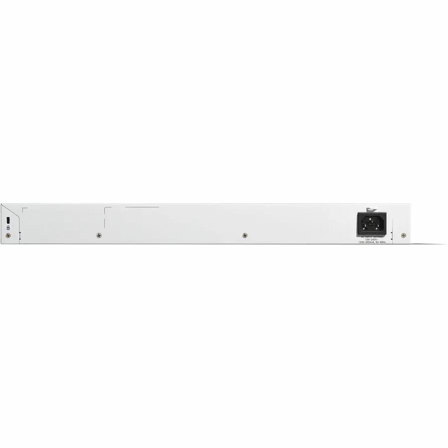 Cisco Catalyst 1200 24-Port Gigabit SFP+ Managed Switch, rear view, white metal enclosure, AC power inlet
