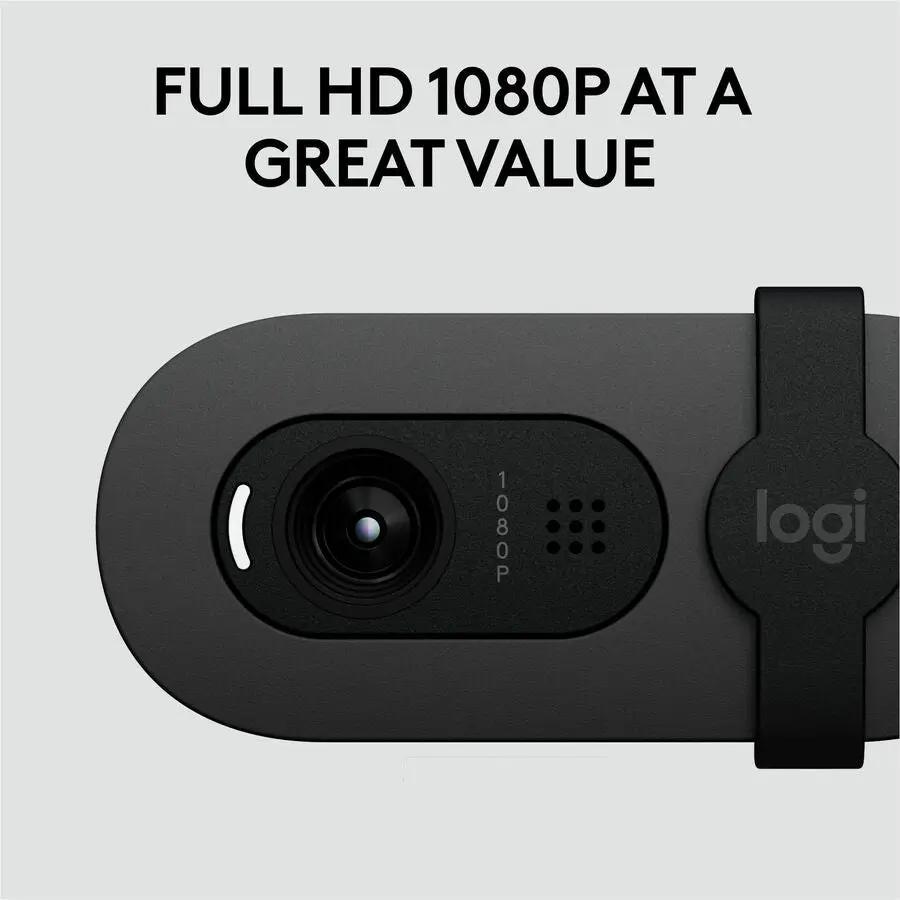 Logi Brio 105 webcam in black with lens and clip mount.