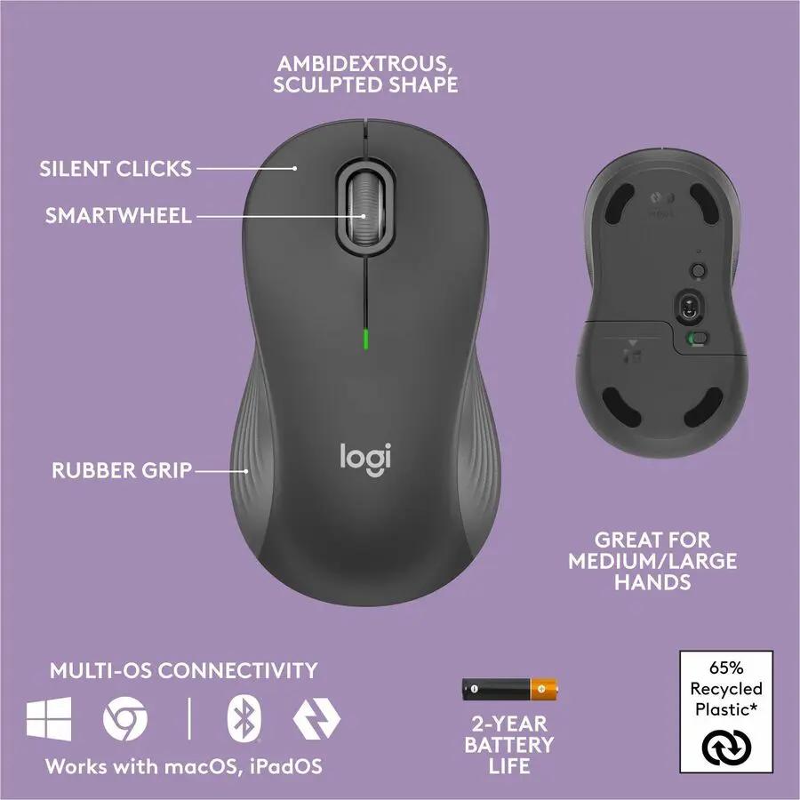 Logitech Wave Keys MK670 Combo, Wireless Ergonomic Keyboard with Signature M550 L Wireless Mouse, Graphite