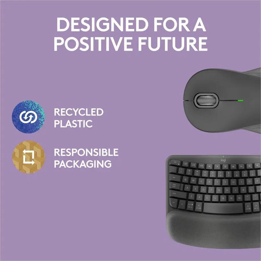 Logitech Wave Keys MK670 Combo, Wireless Ergonomic Keyboard with Signature M550 L Wireless Mouse, Graphite