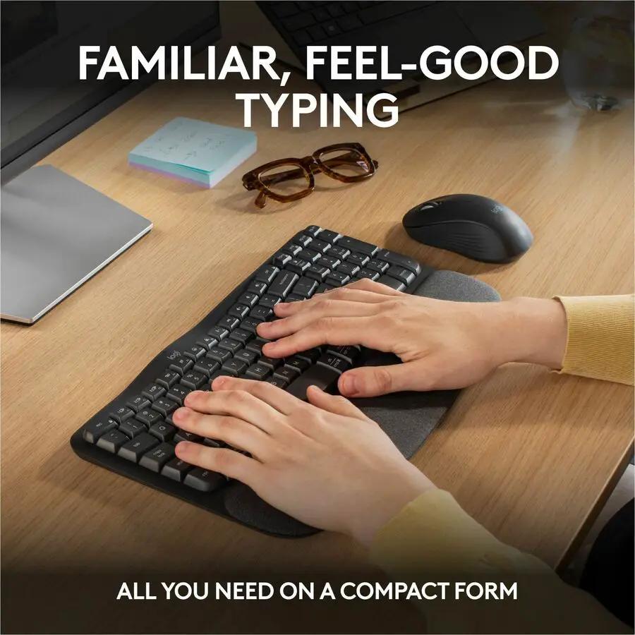 Logitech Wave Keys MK670 Combo, Wireless Ergonomic Keyboard with Signature M550 L Wireless Mouse, Graphite