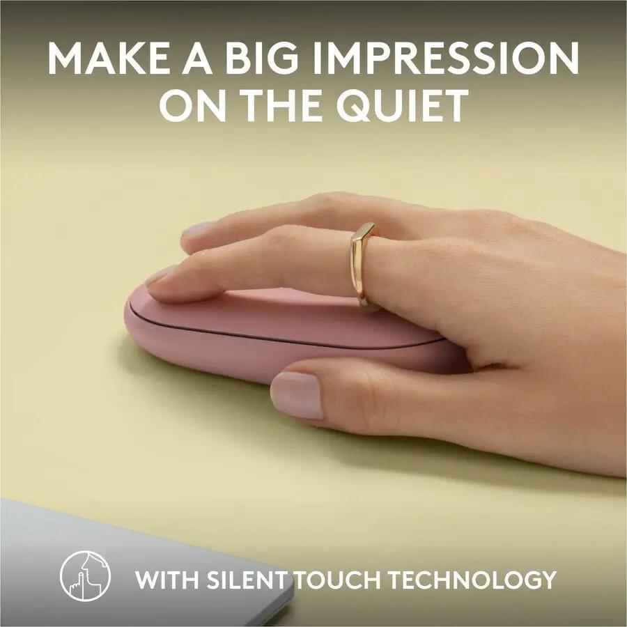 Logitech Pebble Mouse 2 M350s Slim Bluetooth Wireless Mouse, Portable, Customizable Button, Quiet Clicks, Tonal Rose