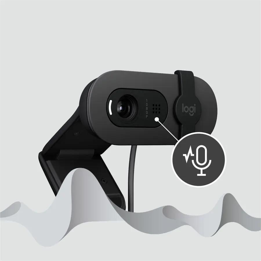 Logitech BRIO 100 webcam, graphite, USB Type-A, 2MP, 30fps.