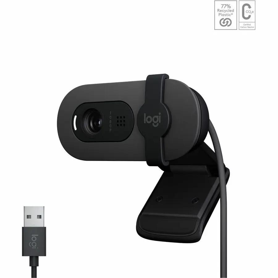 Logitech BRIO 100 webcam, graphite, USB Type-A.
