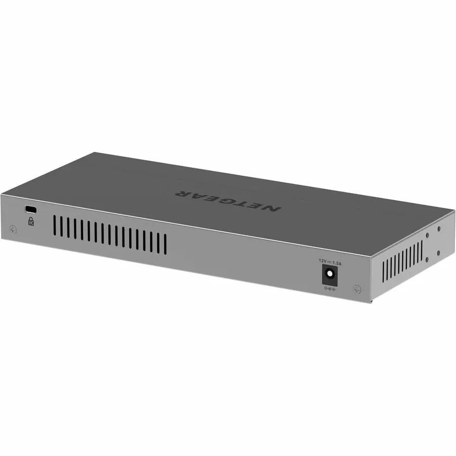 Netgear ProSafe GS108MX 8-Port Gigabit Unmanaged Switch in gray metal enclosure