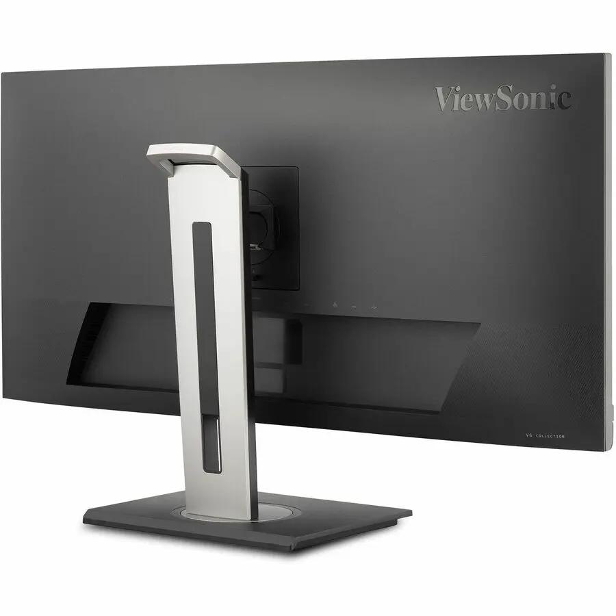 ViewSonic VG3456A 34-inch UW-QHD curved monitor on silver stand, back view