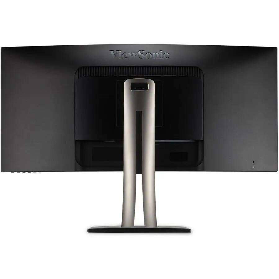 ViewSonic ColorPro VP3456A 34-inch curved IPS monitor, rear view on metal stand.