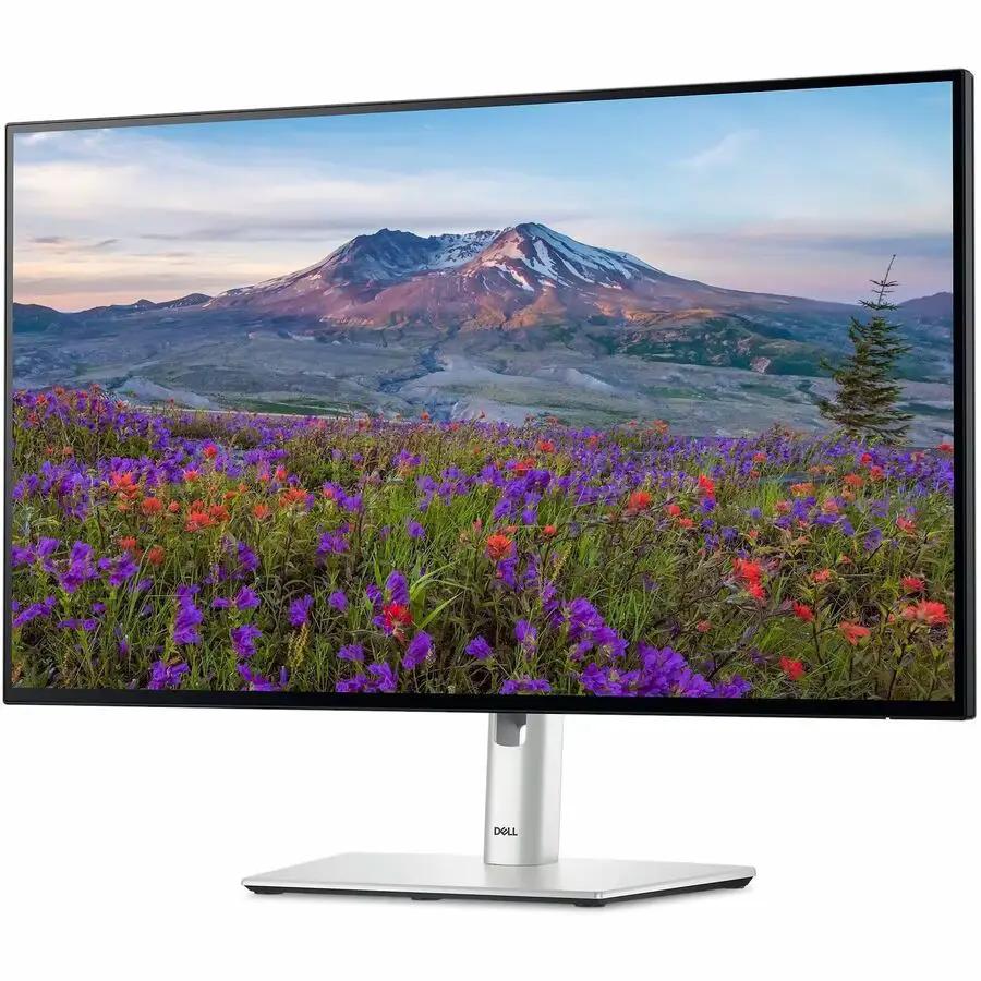 Dell UltraSharp U2424H 24-inch monitor on silver stand, displaying a colorful landscape.