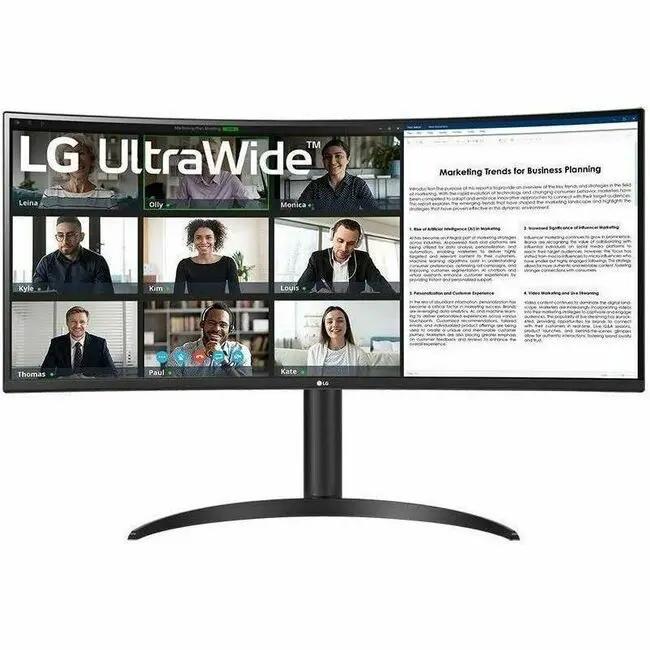 LG 34BR55QC-B 34-inch UWQHD curved monitor in textured black with curved stand