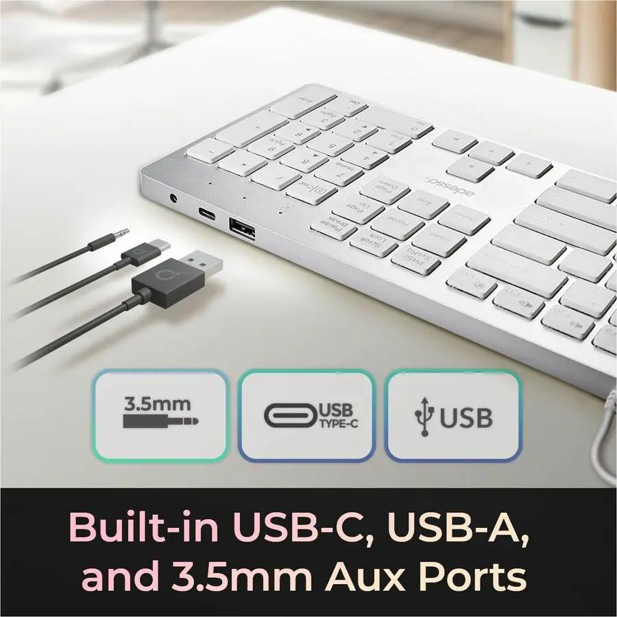 Adesso EasyTouch 730UW USB-C Multi OS Scissor Switch Keyboard With CoPilot AI Hotkey And USB-C, USB-A, 3.5mm Aux Ports
